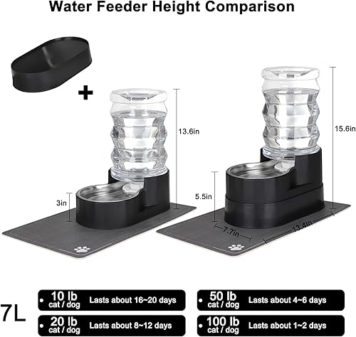 Miniatura 2 de RIZZARI Dispensador automático de agua para gatos negro 7L elevado, alimentador por gravedad de acero inoxidable con cepillo especializado y triple