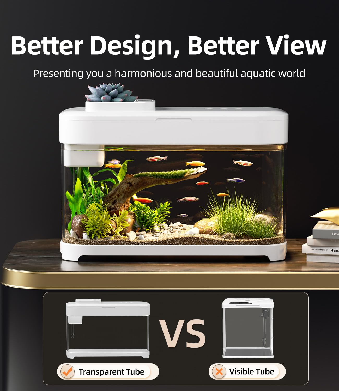 Smart Betta Aquarium mit Temperaturmonitor, 3-stufige Filtration, 8-Farb-Beleuchtung, selbstreinigendes kleines Beta-Tank-Set, Acryl