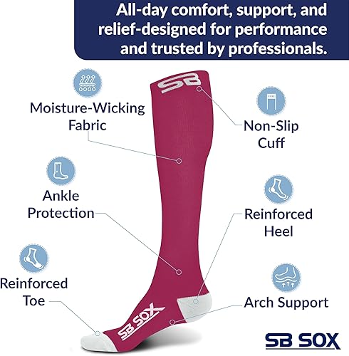 Miniatura 24 de SB SOX - Calcetines de compresión (20-30 mmHg) para hombres y mujeres - Calcetines de compresión para usar todo el día, mejoran el flujo sanguíneo