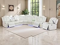 Vista 43 de Juego de sofá de cuero transpirable con puerto USB, 5 sofás seccionales reclinables en forma de L y 2 sillas, juego de sofá seccional reclinable