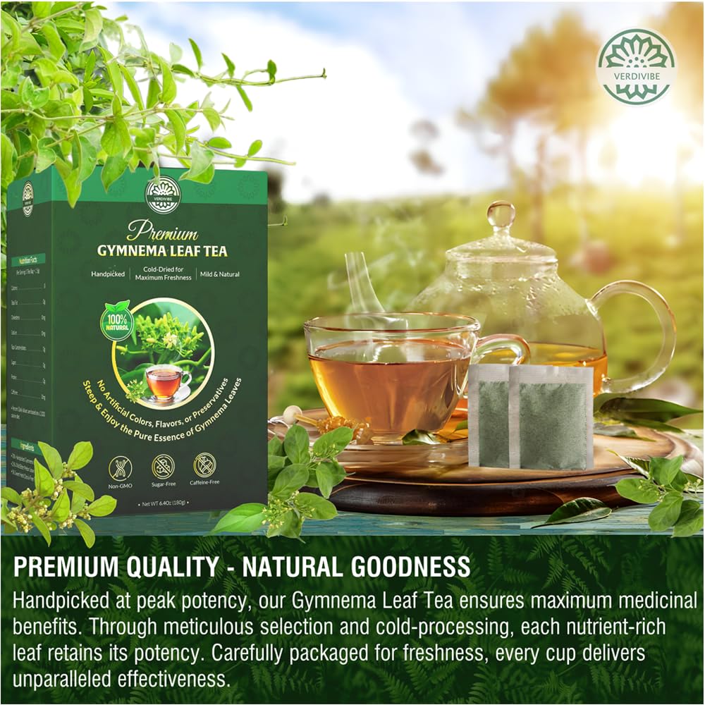 Premium Gymnema Sylvestre Tea – 120 Non-GMO Herbal Tea Bags (Gurmar Leaf) - Caffeine-Free, Sweet-Taste Balancing Ayurvedic Infusion