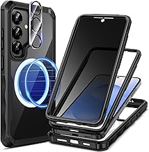 seacosmo Anti Espion Coque pour Samsung Galaxy S25 Compatible avec MagSafe, Antichoc Étui avec 2 Protecteurs d’Ecran (sans Film + Anti Espion Film) + 9H Dureté Caméra Arrière Protecteur, Noir