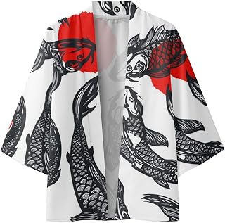 Duohropke Men's Japanese Kimono Coat Summer Cardigan Jacket Loose Yukata Outwear Anime Robe Loose Jacket Robe Costume Traditional Japanese Clothing Pyjamas Leisure Suit