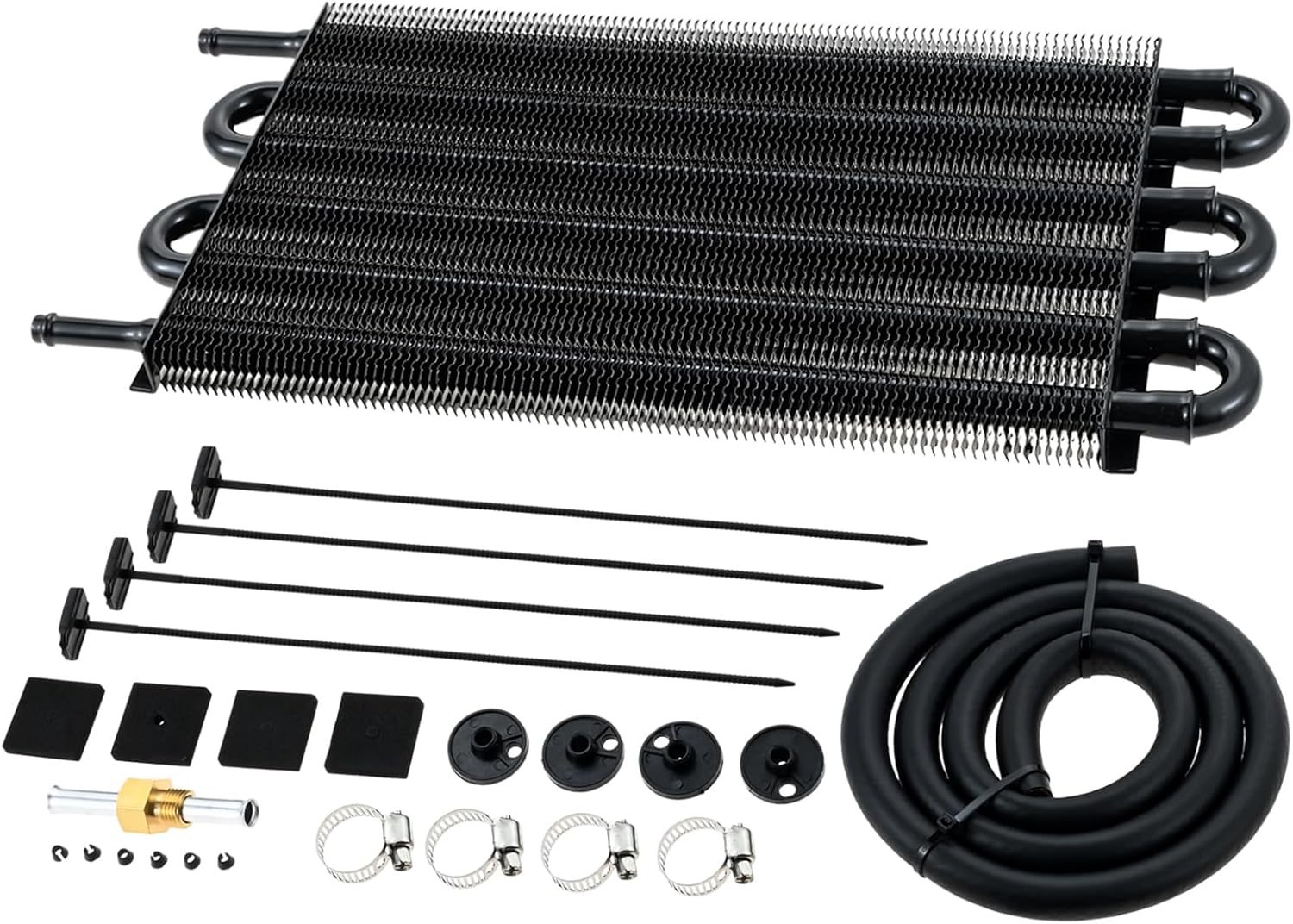 Mtsooning Transmission Oil Cooler Kit, Universal 6 Pass 5/16" Tube and Fin Oil Cooler, Engine Radiator Replacement with Hose Mounting Kit