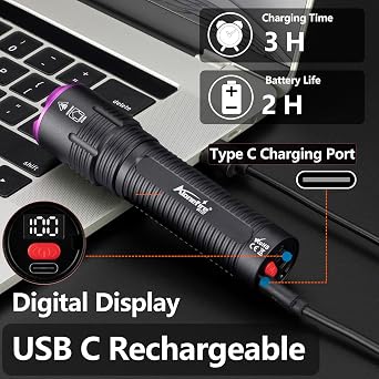 ALONEFIRE SV137 Professional 365nm UV Flashlight USB-C Rechargeable Digital Display Zoom Black Light Pet Urine Detector with Built-in Battery