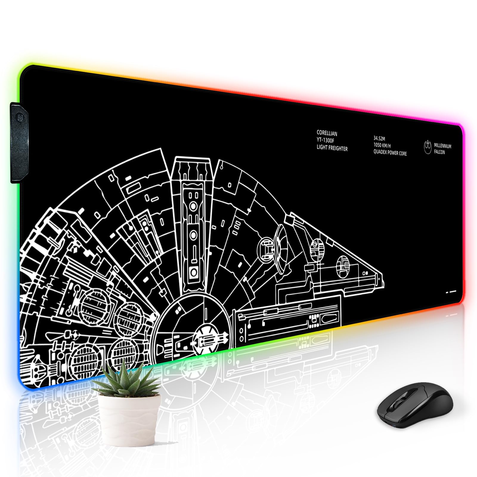 Alfombrilla de mouse RGB LED para juegos, teclado grande, lindo ordenador de sobremesa, portátil, 14 luces, XXL, largo, gigante, grande, fresco, diseño moderno, único para hombres, niños,