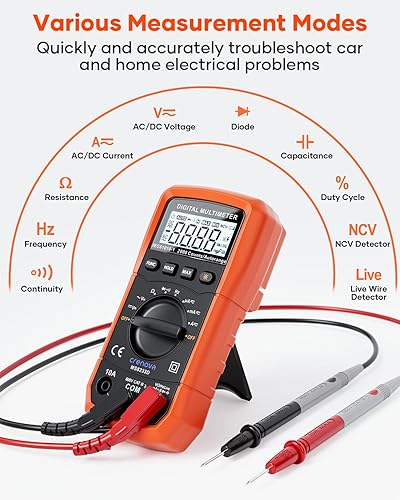 Miniatura 2 de Multímetro digital con auto-rango Crenova MS8233D, instrumento de medición electrónica, detector de voltaje CA, medidor portátil de Amp / Ohm /