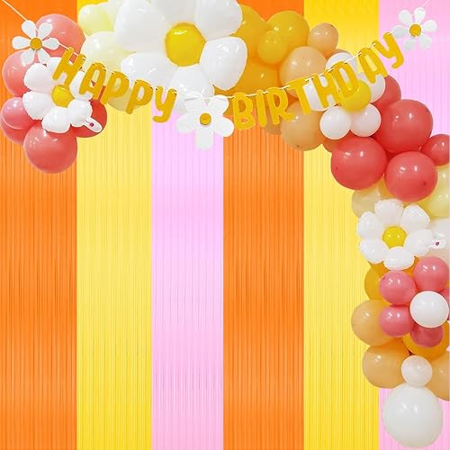 Miniatura 10 de Decoraciones de fiesta rosa y naranja, cortina de telón de fondo de flecos de papel de aluminio rosa intenso, decoraciones de fiesta de Acción de