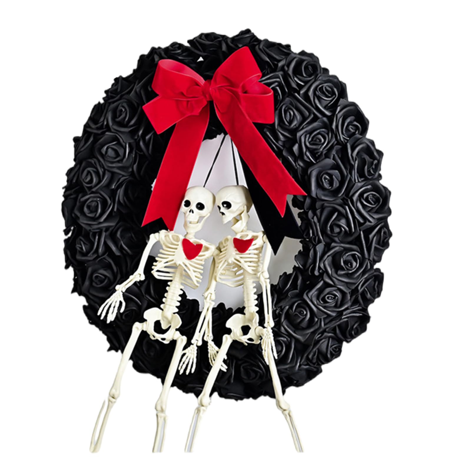 Elnwnnkc Skull Wreath Festives Decoration Scary Rose Flower Skeleton Garlands for Halloween Parties Indoor Outdoor Decorations Eye Catching Rose and Skeleton Garlands