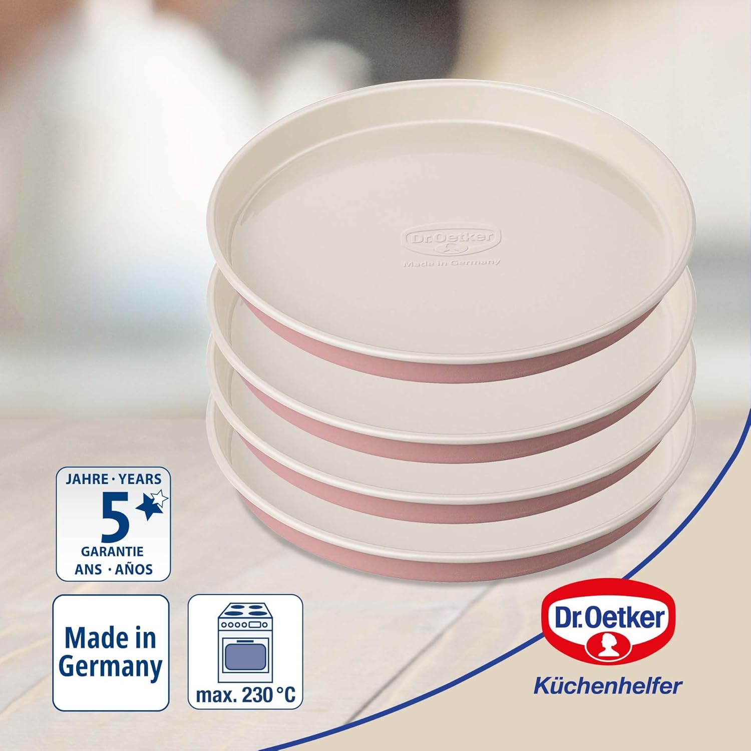 Dr. Oetker 4654 Retro Set of 4 Layer Cake Baking Mould Diameter 17 x 1.5 cm, Pink/Cream, 17 x 17 x 1.5 cm Stainless Steel