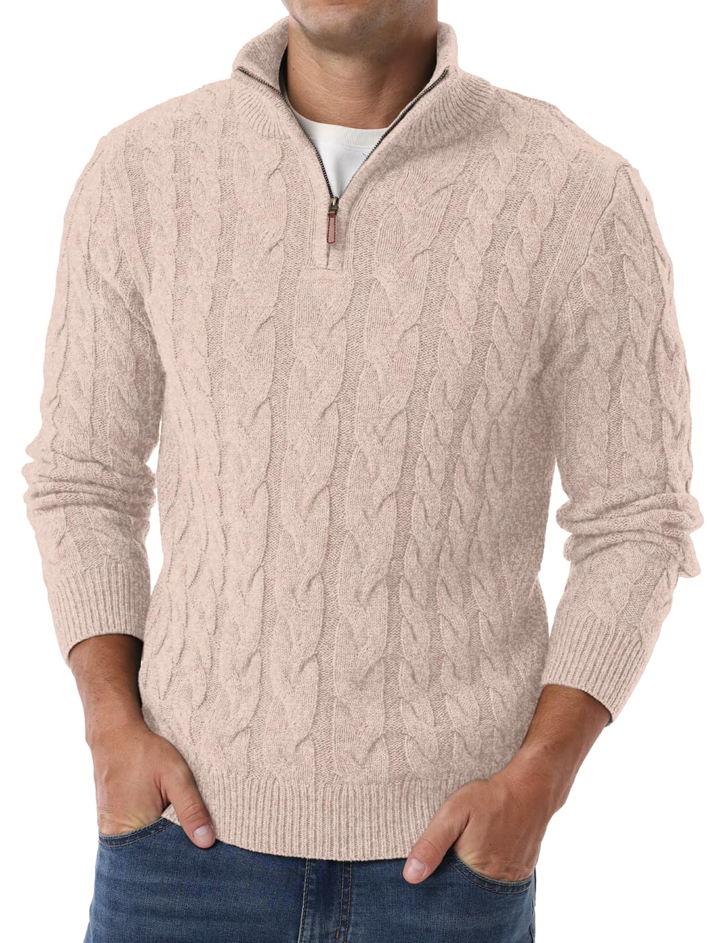 QIXING Jersey de punto para hombre Troyer de punto grueso, con cremallera y cuello alto, con cremallera
