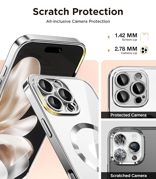 Magnetic for iPhone 16 Pro Max Case with Camera Control Button,Compatible with MagSafe,[Full Camera Protection][Privacy Screen Protector]Plating Phone Cover for iPhone 16 ProMax 6.9"(Silver/Clear) by GolbinBox - Used condition - Image 5