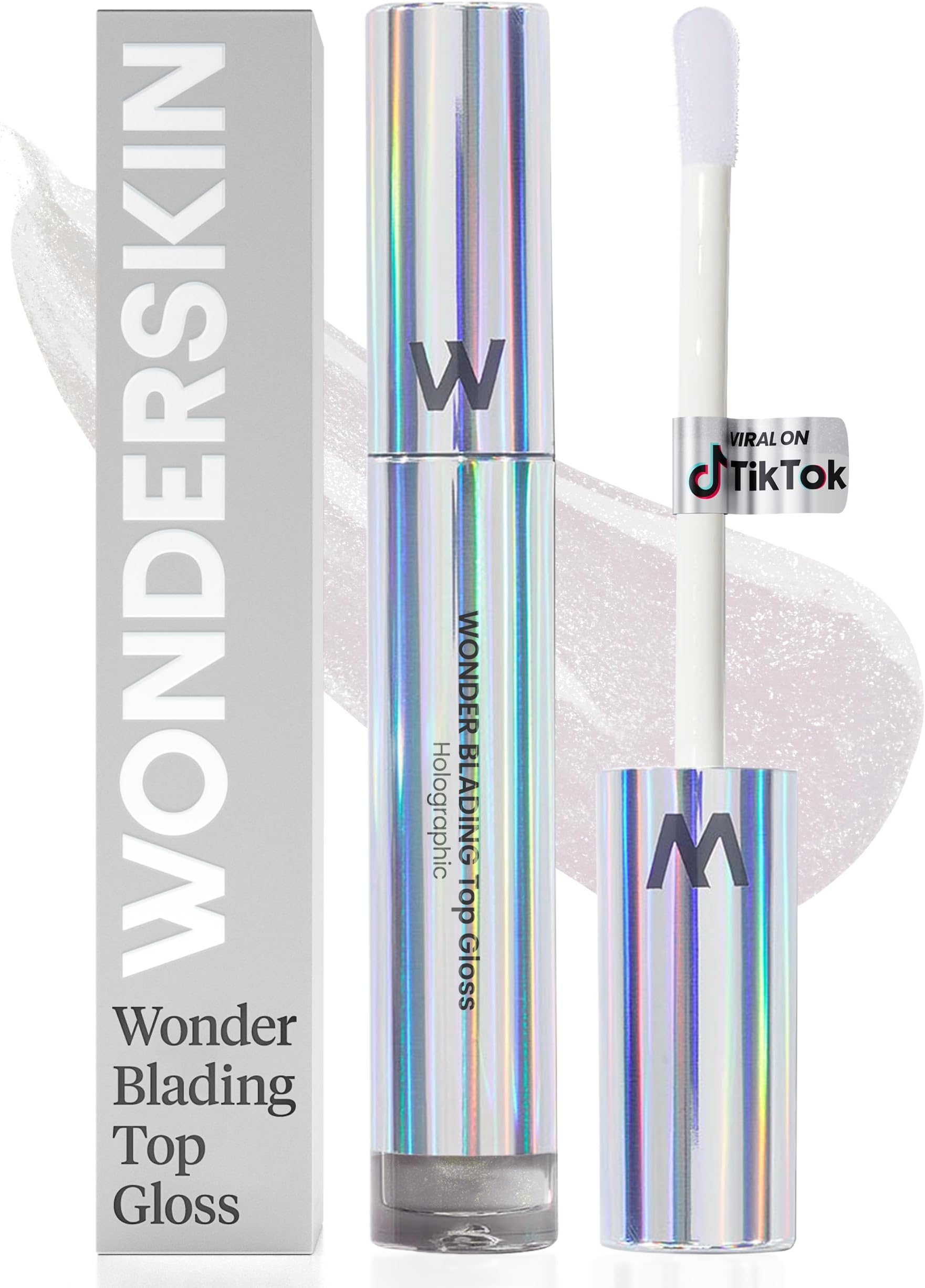 Wonderskin Lip Gloss Blading Top Gloss, Clear Glitter Lip Gloss, Hydrating and High Shine Finish Lip Makeup (Holographic)