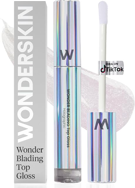 Wonderskin Lip Gloss - Wonderskin Blading Top Gloss, Clear Glitter, Hydrating and High Shine Finish Lip Makeup (Holographic)
