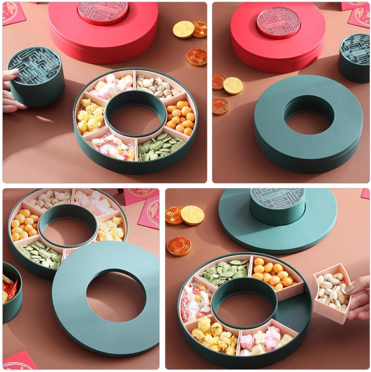 VICASKY Creative Compartment Candy Storage Box with Lid, Plastic Tray