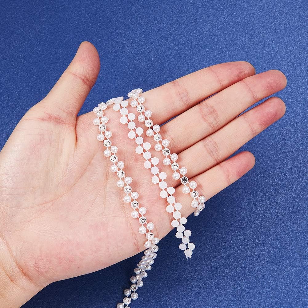 PH PandaHall 10 Rards ABS Plastic Imitation Pearl Rhinestone Chain 8mm Pearl Bead String for Wedding Veil Party Decoration Sewing Trims Cake Decoration Crafts Making, White
