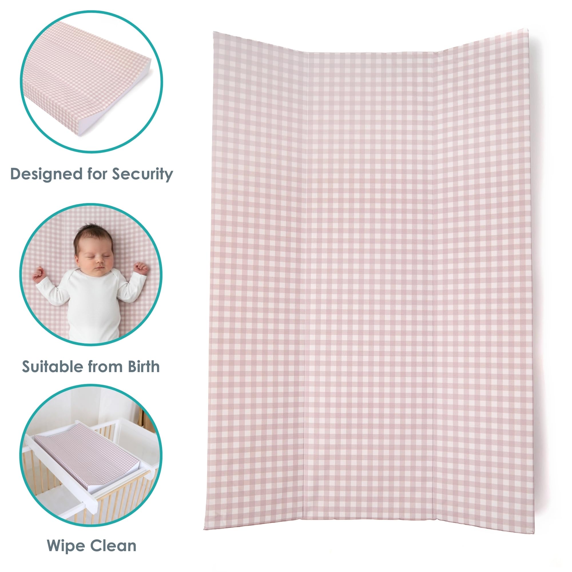 Clair de Lune Wickelunterlage mit Keilabsatz, Gingham-Muster, 69 x 44 cm