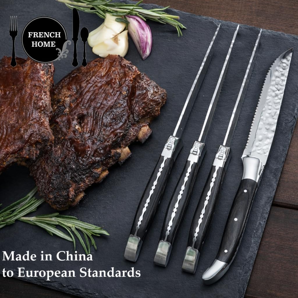 French Home Laguiole Soup Spoons with Tortoise Shell Handles– Stainless Steel Dining Utensils Set of 4 – Elegant Soup Spoons Silverware Set