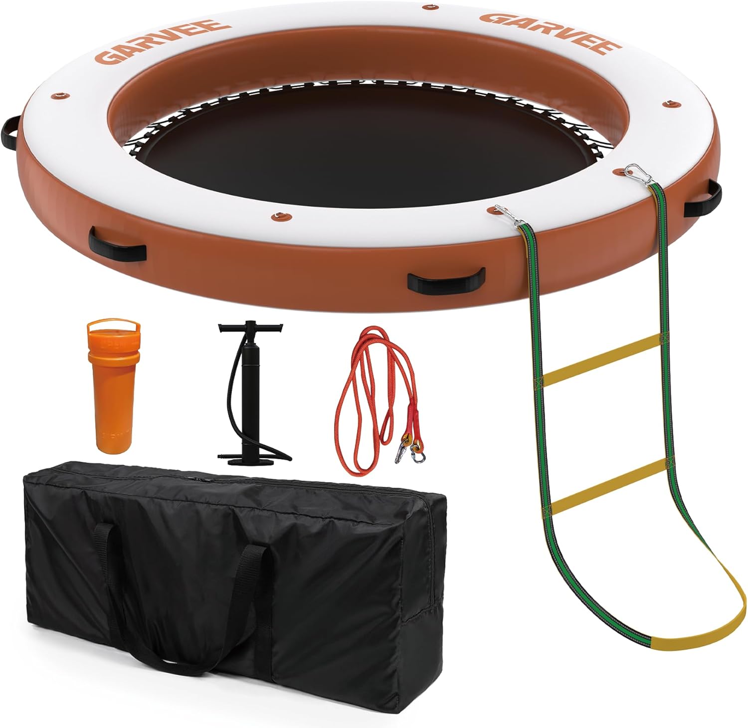 Garvee 8x8 ft Inflatable Floating Dock, Round Inflatable Dock Floating Platform with Mesh Swim Area, Non-Slip EVA Platform and Rope Ladder,Boats, Pool, Lake, Beach, Ocean