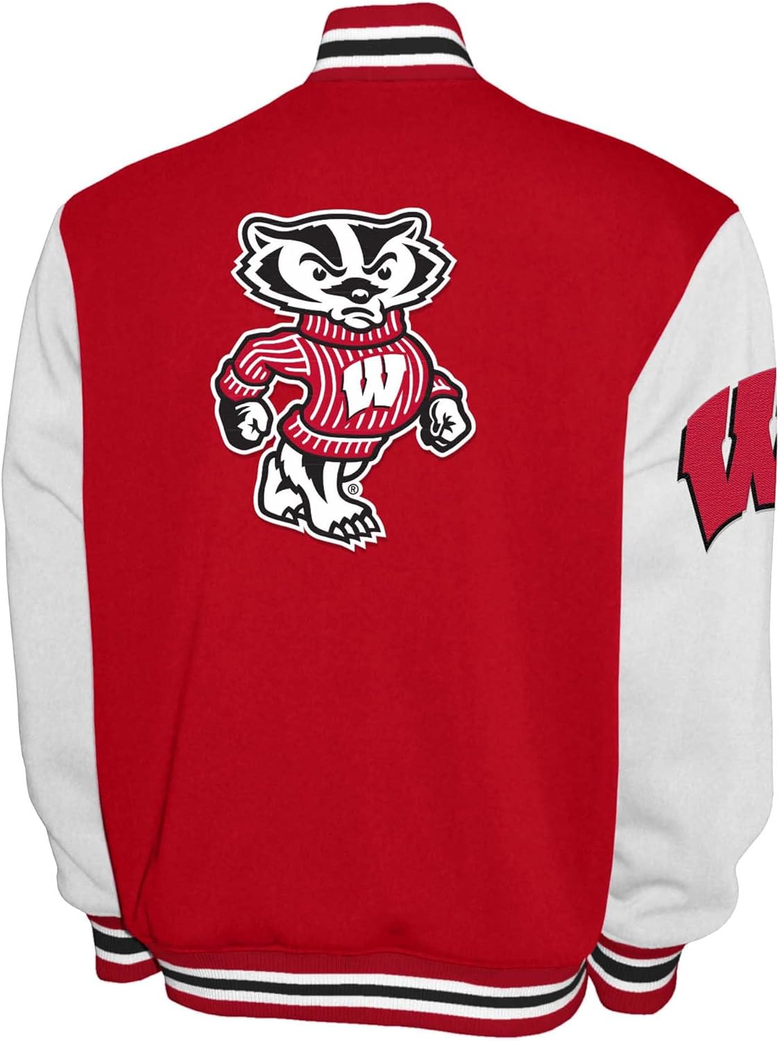 2Bhip NCAA Wisconsin Badgers Varsity Jacket - Men's Red/White Fleece Snap-up Letterman Jackets - Everyday Outwear