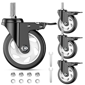 4 inch Threaded Stem Casters Set of 4 Heavy Duty 2000lbs,3/8"-16 x 1Stem Diameter 3/8", Stem Length 1", Swivel Casters Set of 4, Casters, Industrial Castor Wheels for Cart,Furniture