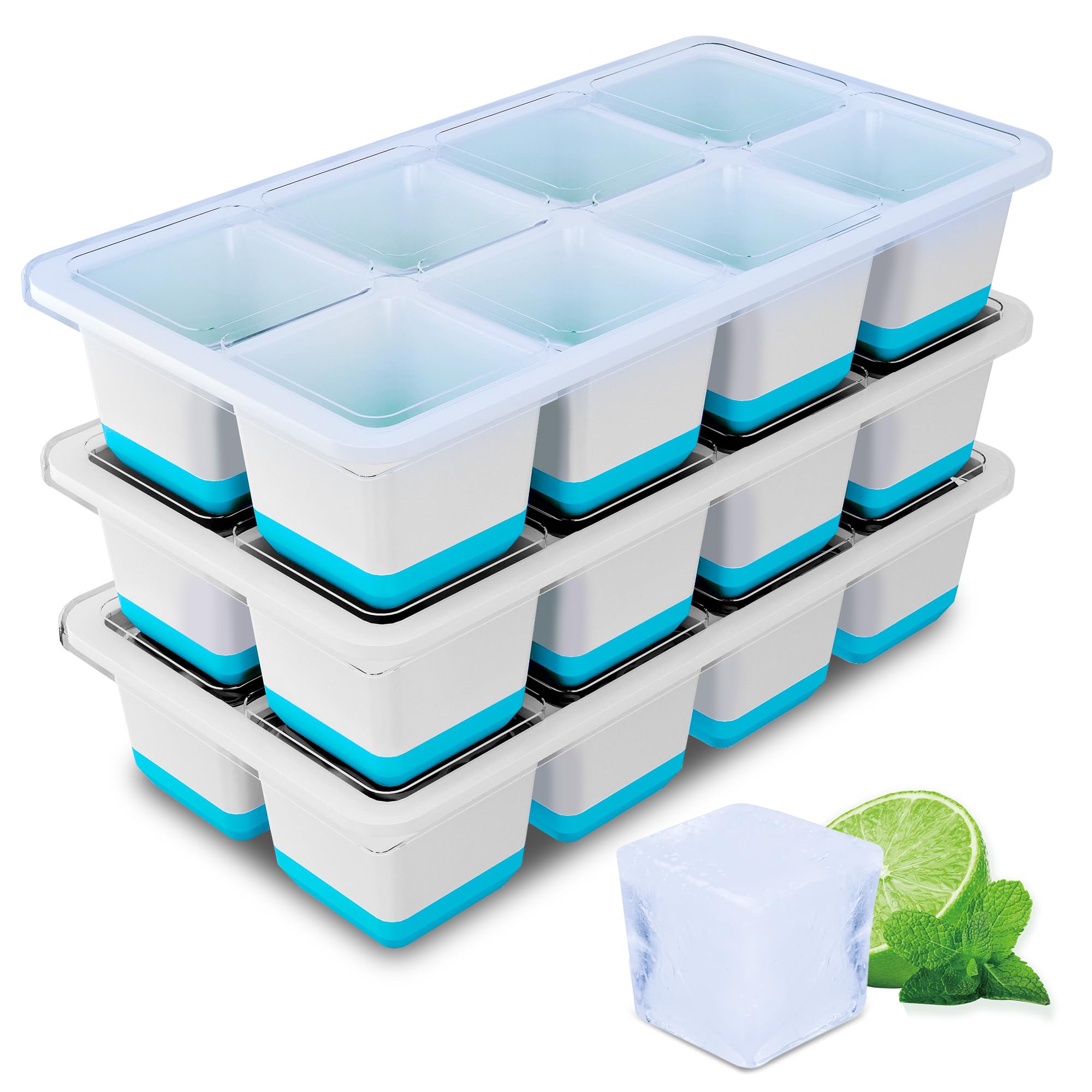 Large Ice Cube Tray with Lid, 3 Pack Large Ice Cube Moulds