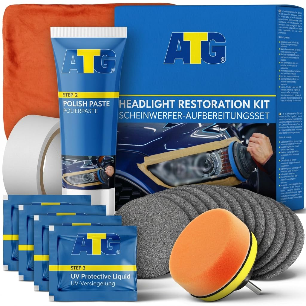 ATG® Headlight Restoration Kit – Car Headlight Restoration Kit to Remove Oxidation, Haze & Yellowing – Headlamp Restoration Kit with UV Headlight Sealant