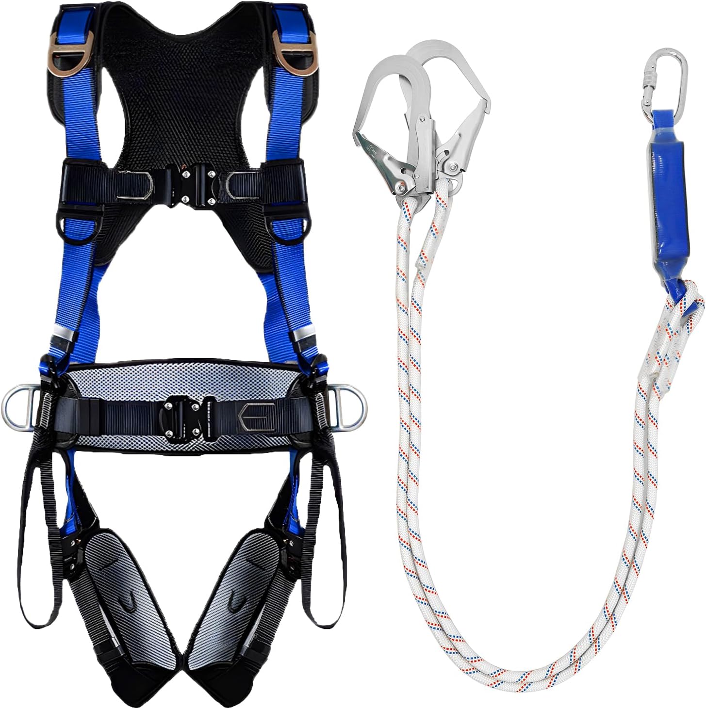 NewDoar Full Body Fall Protection Harness - ANSI/OSHA Compliant Roofing Kit with 4 Quick Buckles & Shock-Absorbing Y Lanyard