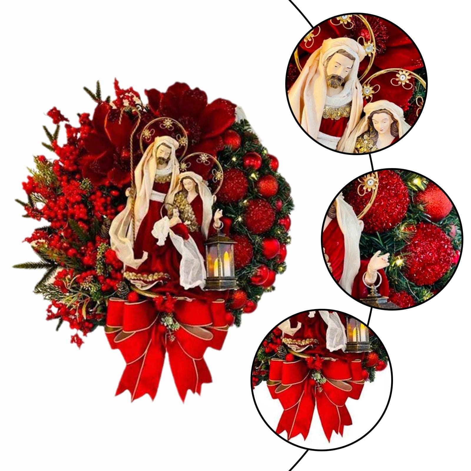 Guirnaldas de Navidad Guirnalda de Navidad Adornos colgantes con cono de pino Estampado de bayas artificiales para la puerta delantera del hogar Decoraciones de pared Guirnalda Montaje de la puerta