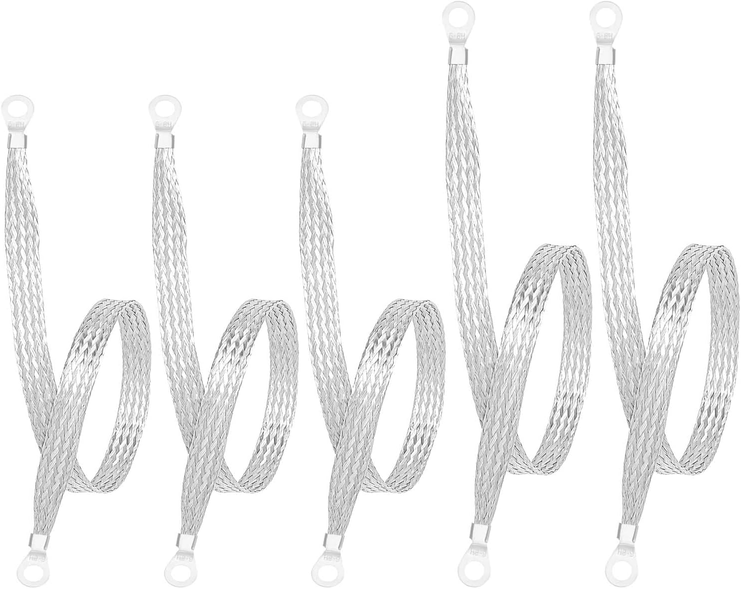 5-Pack 12-Inch Braided Copper Ground Straps - 0.4 Inch Wide Automotive Electrical Grounding Connectors