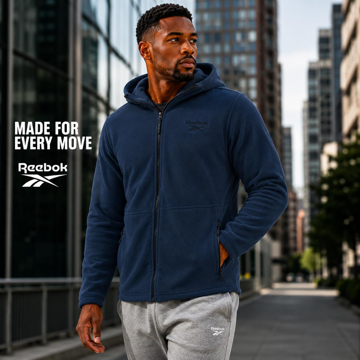 Reebok Kurtki męskie - lekka kurtka polarowa z zamkiem błyskawicznym kurtki zimowe dla mężczyzn z kieszeniami odzież wierzchnia płaszcze