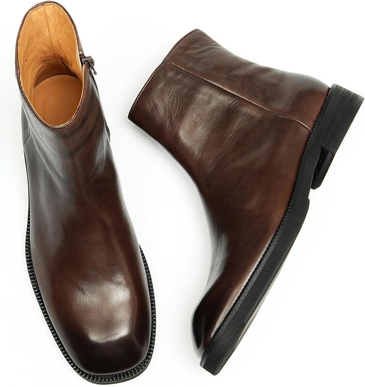 Santimon Chelsea Boots Men Black Dress Handmade Leather Formal Zipper Boots Fashion Casual Ankle Boots for Men