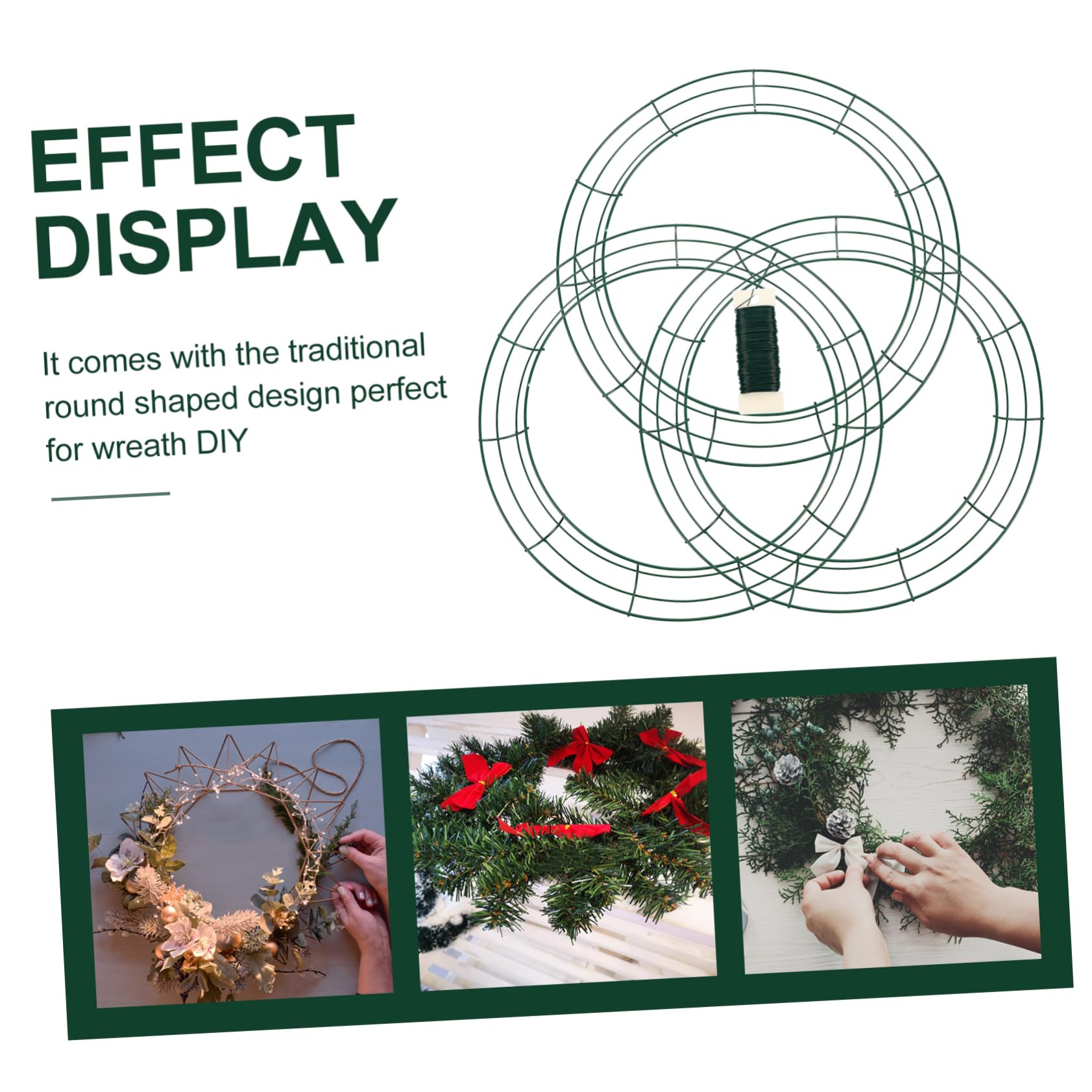 Happyyami 3pcs Green Wire Wreath Rings for Crafts Wreath Frame with Florist Wire for Holiday Decorations Weddings and Indoor Outdoor Use