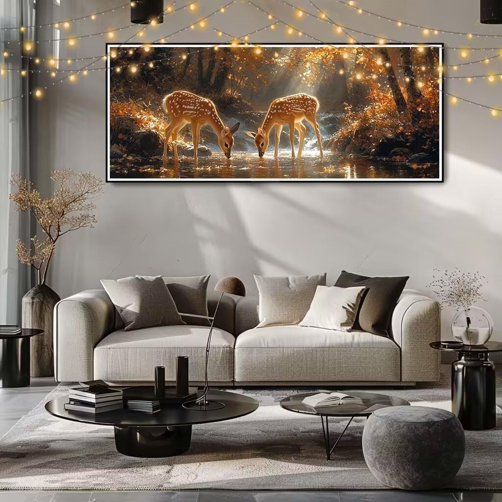 5D DIY Zestaw do malowania diamentowego jelenia Sika, strumień, diamenty, kryształowy ścieg krzyżykowy do dekoracji domu, pełny zestaw, diamentowe puzzle DIY dla dorosłych (60x150cm) 58Y-12459