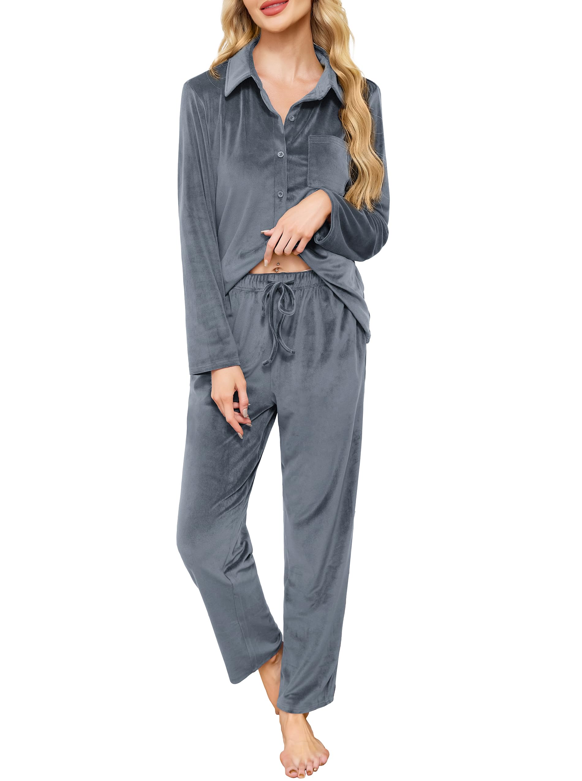 Wikoan Conjunto de Pijama Mujer Pijama de Invierno Felpa de una Cara para Mujer
