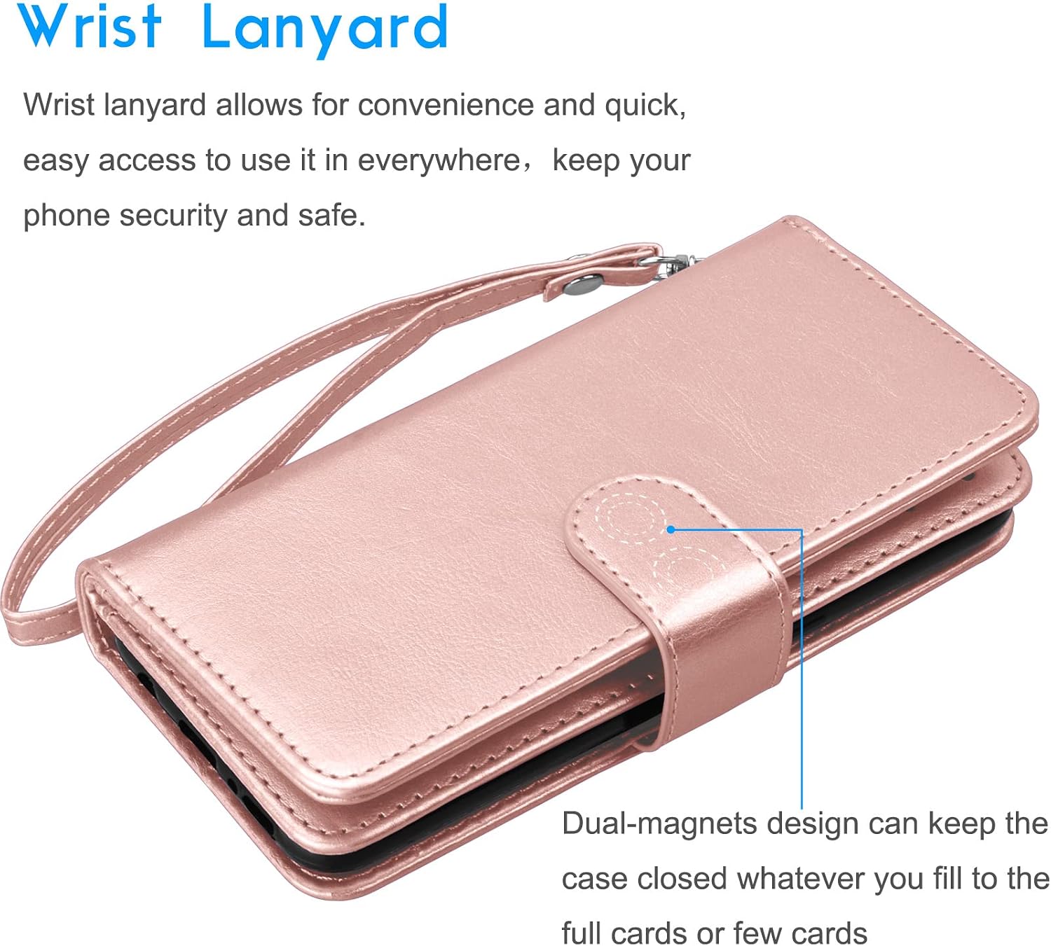 Tekcoo Wallet Case for iPhone 11 Pro / iPhone11 Pro (5.8 inch) 2019 Luxury ID Credit Card Slots Holder Carrying Pouch Folio Flip PU Leather Cover [Detachable Magnetic Hard Case] Lanyard - Rose Gold