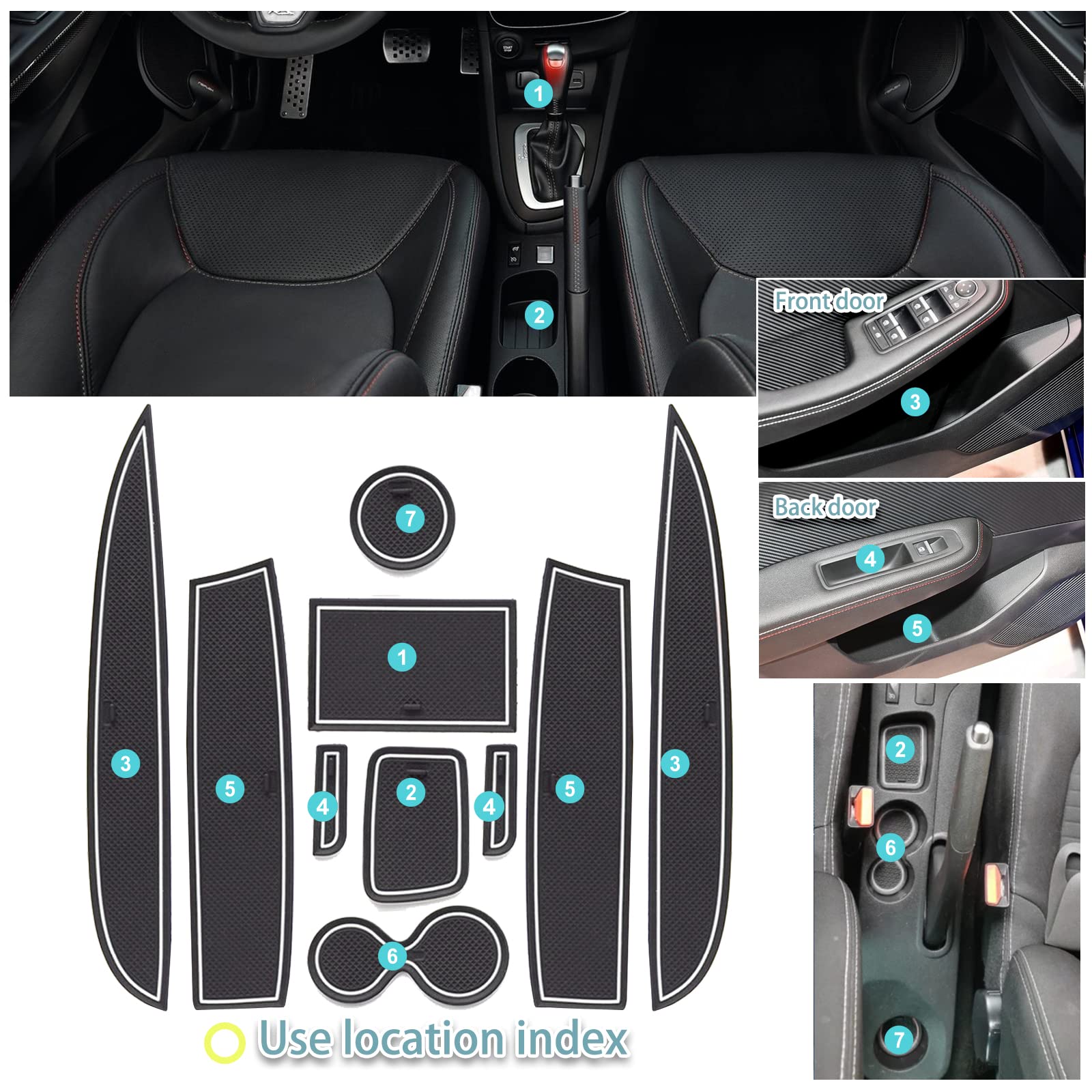 SHAOHAO tappetini per Renault Clio 4 BH/KH 2013-2018 Pad in Gomma tappetini Antiscivolo per Console Centrale Vassoio portabicchieri, Imbottitura per Cucitura Porta accessori clio 4 (Bianco)