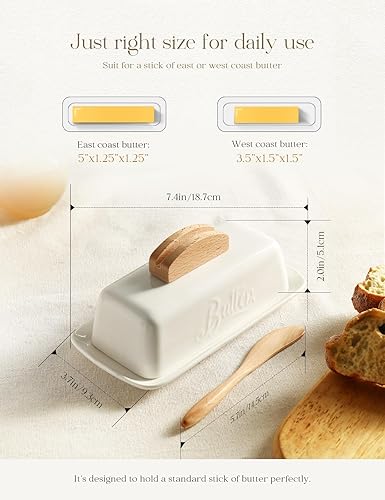 Miniatura 7 de Mantequillera con tapa y cuchillo de cerámica para contador humanizado con mango de cuchillo, perfecto para mantequilla de la costa este oeste,
