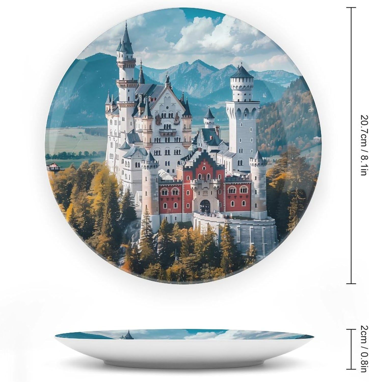 Germany Neuschwanstein Castle Bone China Decorative Plate Ceramic Dinner Plates Art Crafts with Display Stand