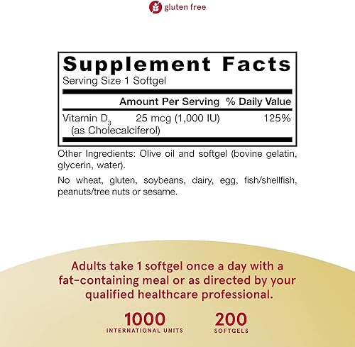Miniatura 2 de Jarrow Formulas Vitamina D3 1000 UI - 200 cápsulas blandas - Salud ósea función inmunológica y apoyo del metabolismo del calcio - 200 porciones