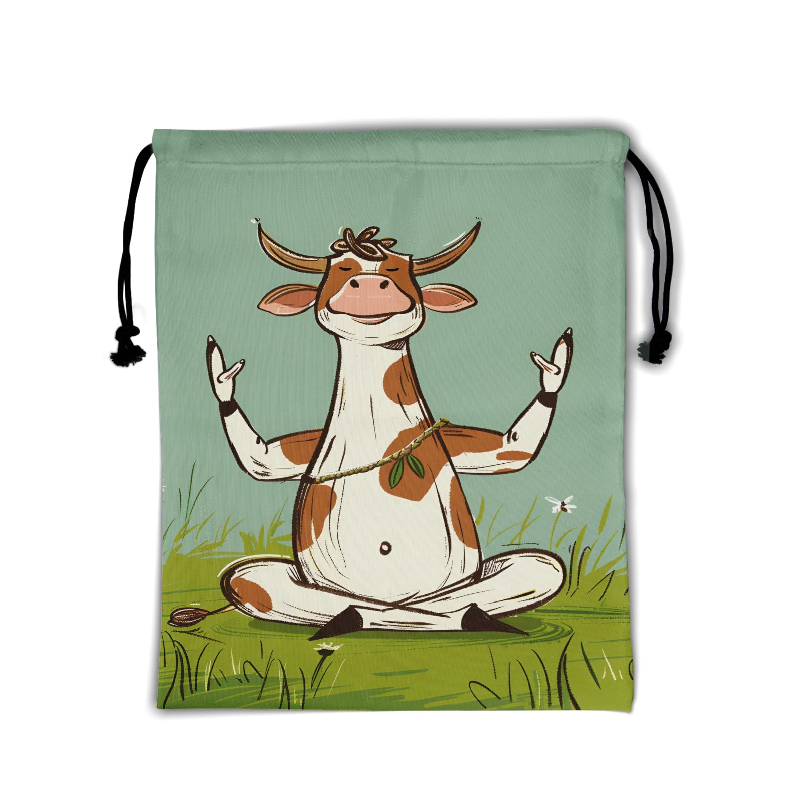Giwawa Funny Cow Gymnastics Grips Bag Sitting Animal Green Gymnast Pouch Bags Adjustable Drawstring Storage Bag