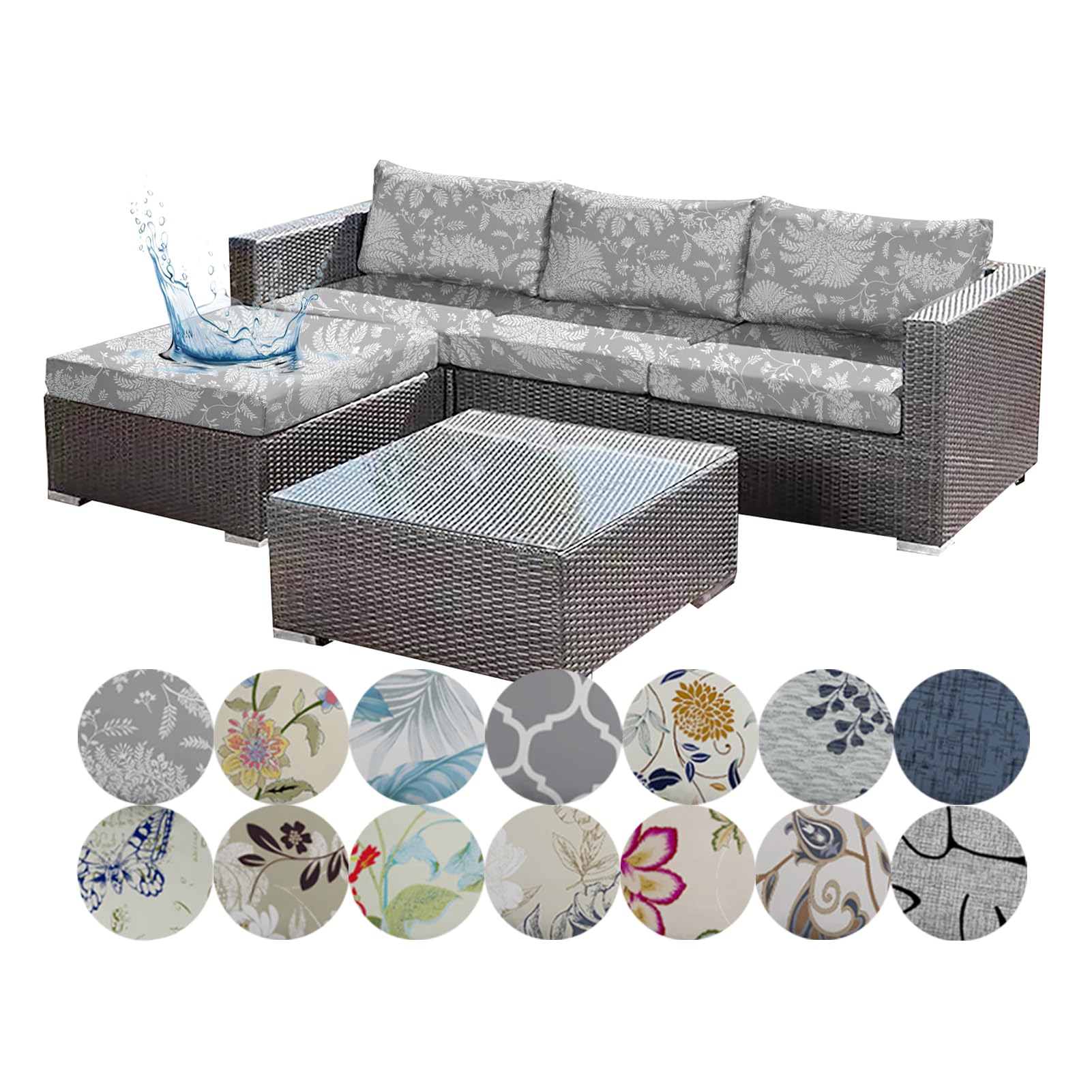 OREZAUQS Waterproof Rattan Cushion Covers, Replacement Outdoor Sofa Seat Cushion Cover, Elastic Garden Furniture Covers for Indoor Outdoor (12,S (3 PCS))