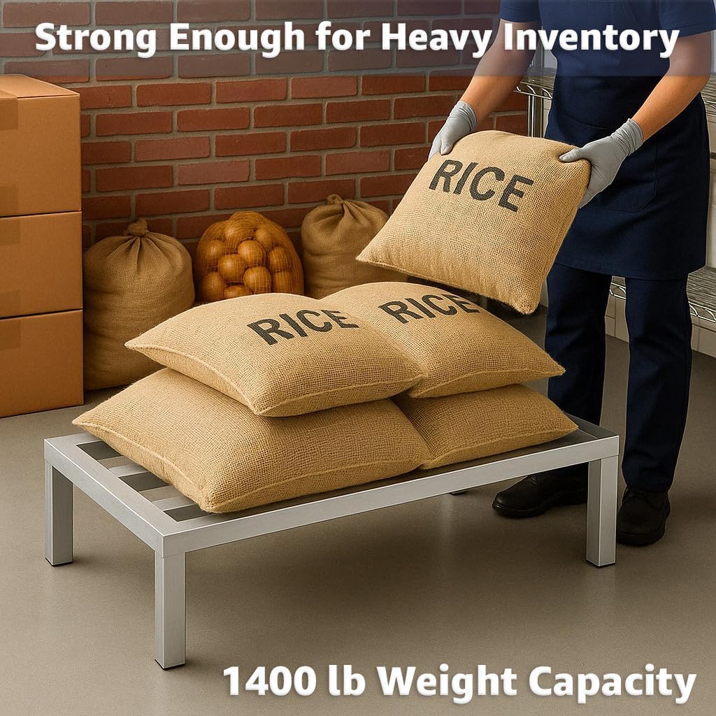 48" x 14" x 8" Aluminum Dunnage Rack – Heavy Duty Floor Storage Stand, NSF for Commercial Use