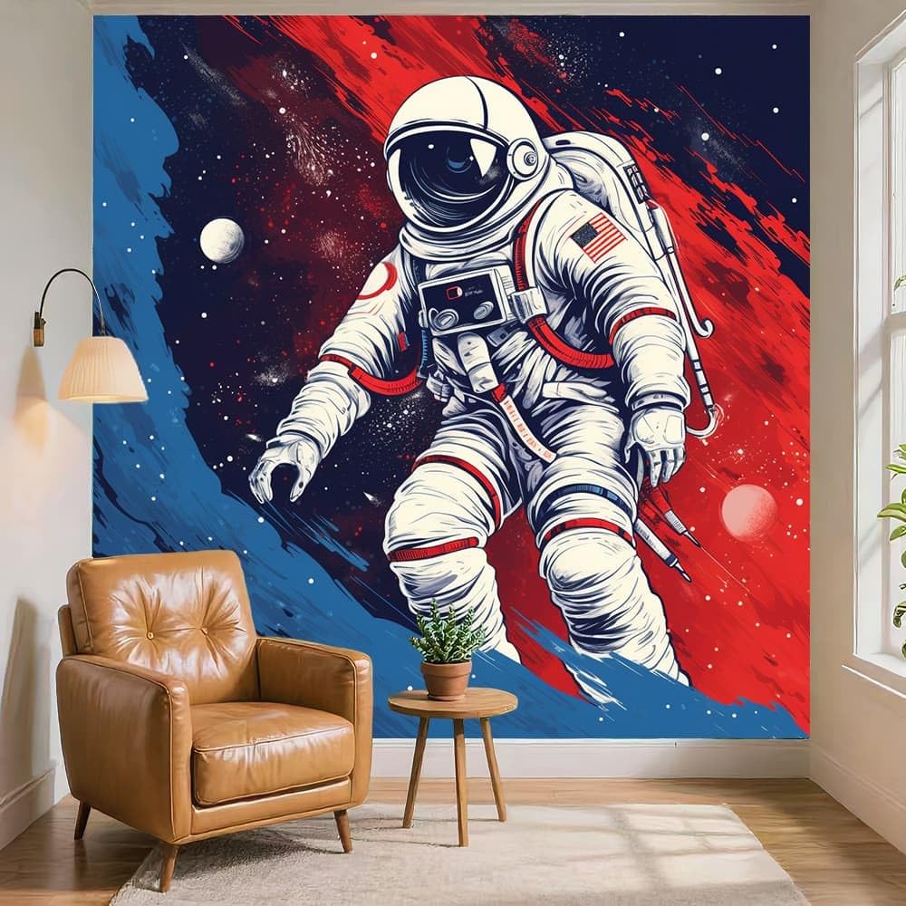 Generisch Obraz ścienny do salonu, motyw kosmosu, astronauta, włókniny, prezenty fotograficzne, ciemnoniebieski, do sypialni, biura, tapeta do pokoju dziecięcego, dla chłopców i dziewczynek, 300 x 210