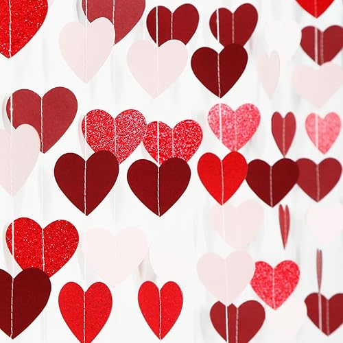 Decoraciones de fiesta para el día de San Valentín, guirnalda de corazón rosa y rojo – 52 pies de propuesta de color burdeos especial galentinos