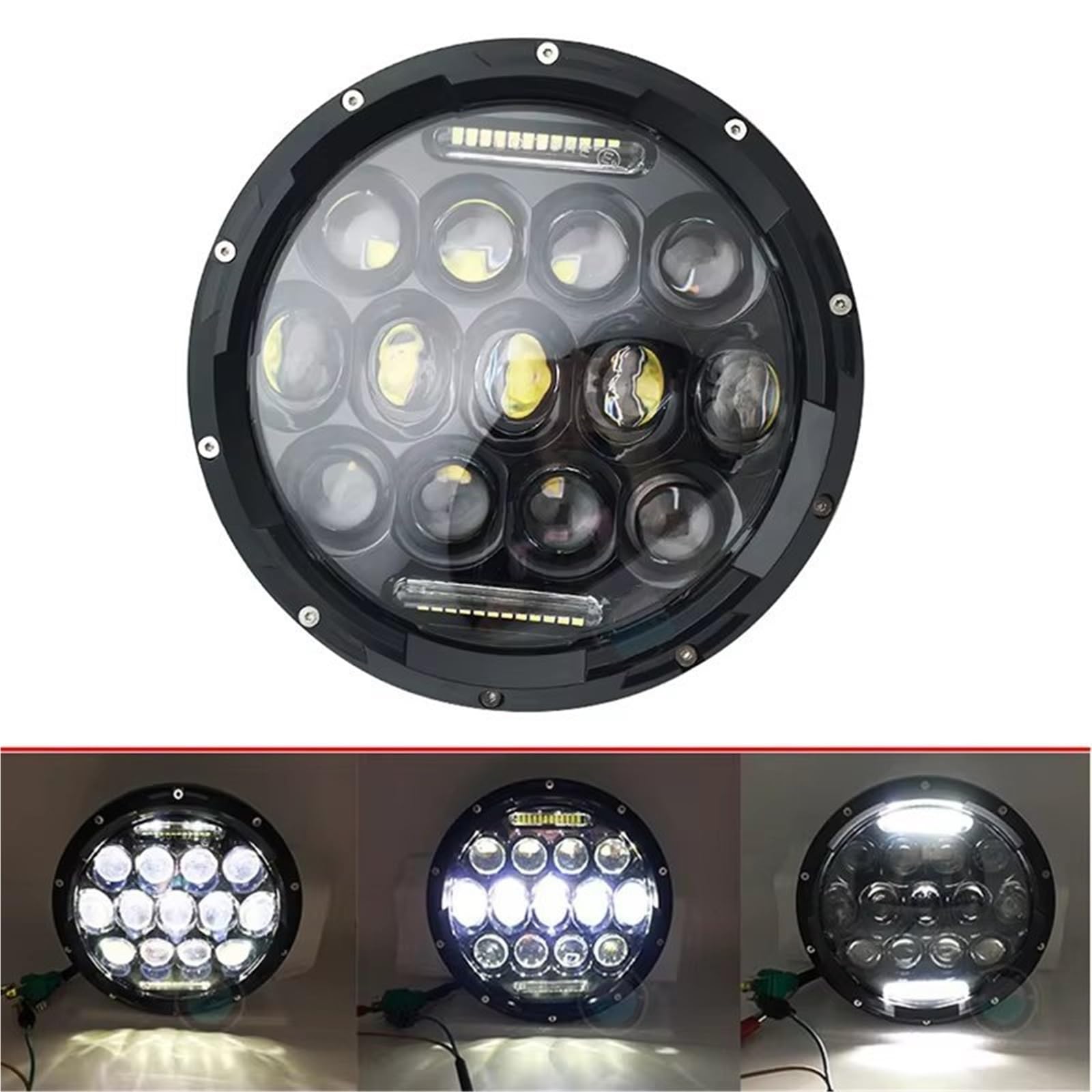 Faro Anteriore Moto per Softail per Fat per Boy per CVO per Touring per Strada per King Faro per Moto da 7 Pollici H4 A LED per Alto E Basso(1Pieces Black 75W)
