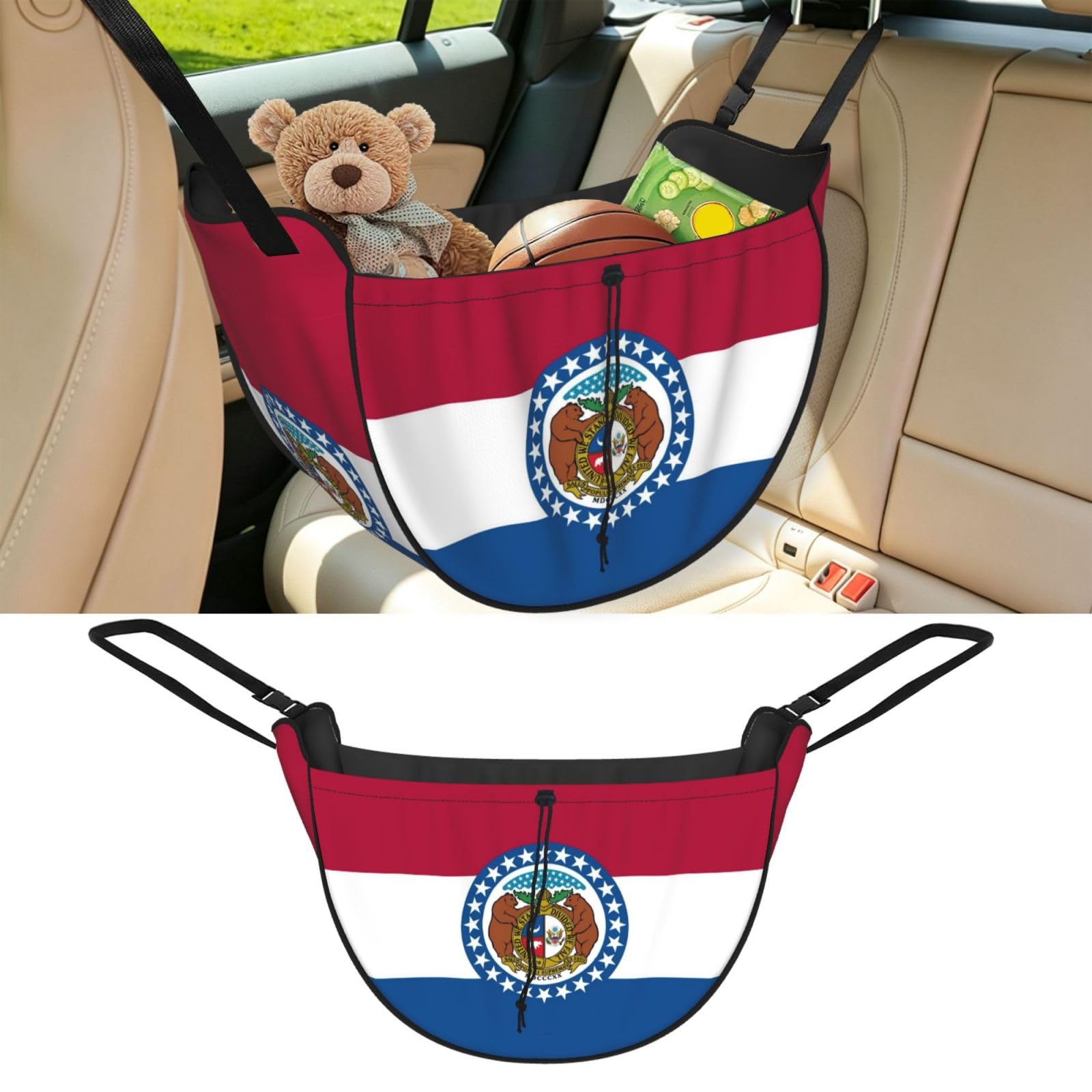 Cntdbu Black Missouri State Flag Car Seat Organizer-Backseat Storage Bag For Travel