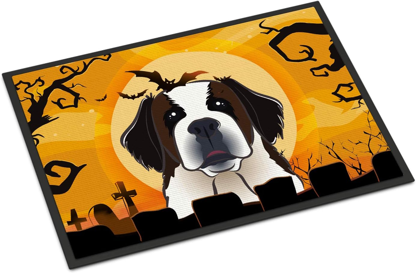 Caroline's Treasures BB1804MAT Halloween Saint Bernard Doormat 18x27 Front Door Mat Indoor Outdoor Rugs for Entryway, Non Slip Washable Low Pile, 18H X 27W