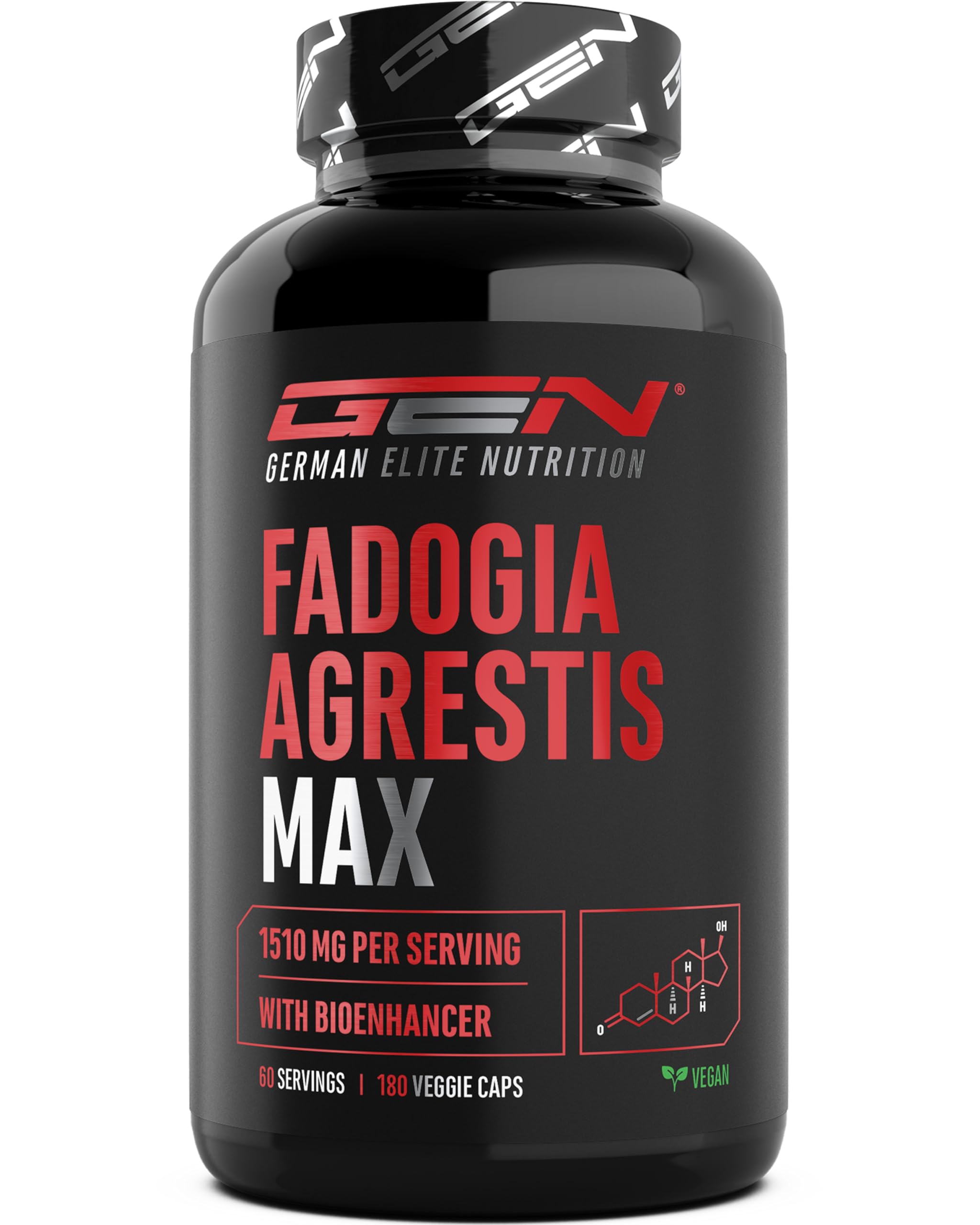 Fadogia Agrestis Max - 180 Capsule Vegane - 1510 mg per Dose Giornaliera - Con Estratto di Pepe Nero e Bioenhancer - Formula ad Alto Valore con Estratti - Senza Additivi Inutili