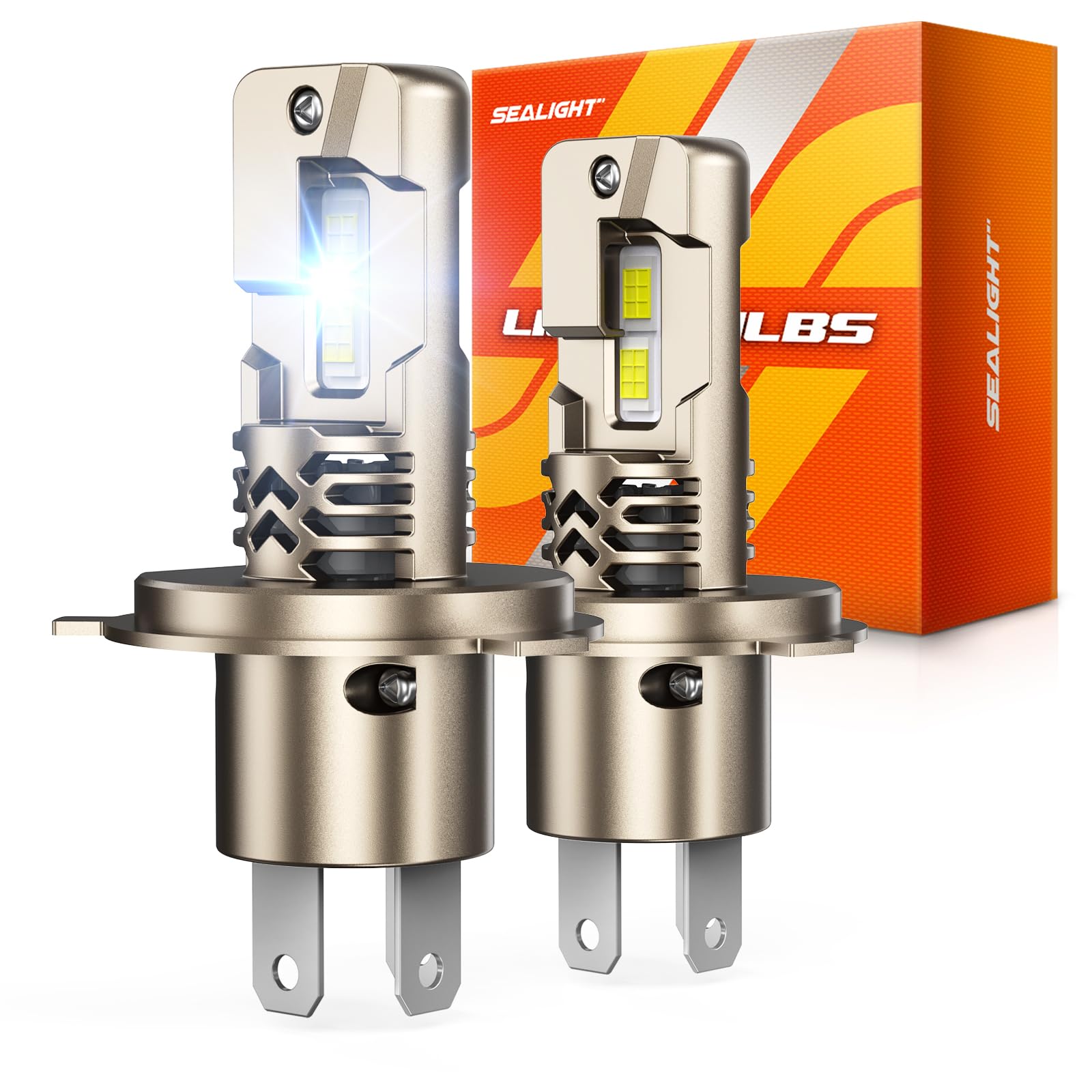 SEALIGHT H4/9003 LED Bulbs Super Bright, 50,000LM Output with 6500K White, 9003/H4 Driving Lights IP68 Waterproof, Canbus Ready Direct Fit, Plug-N-Play, Pack of 2